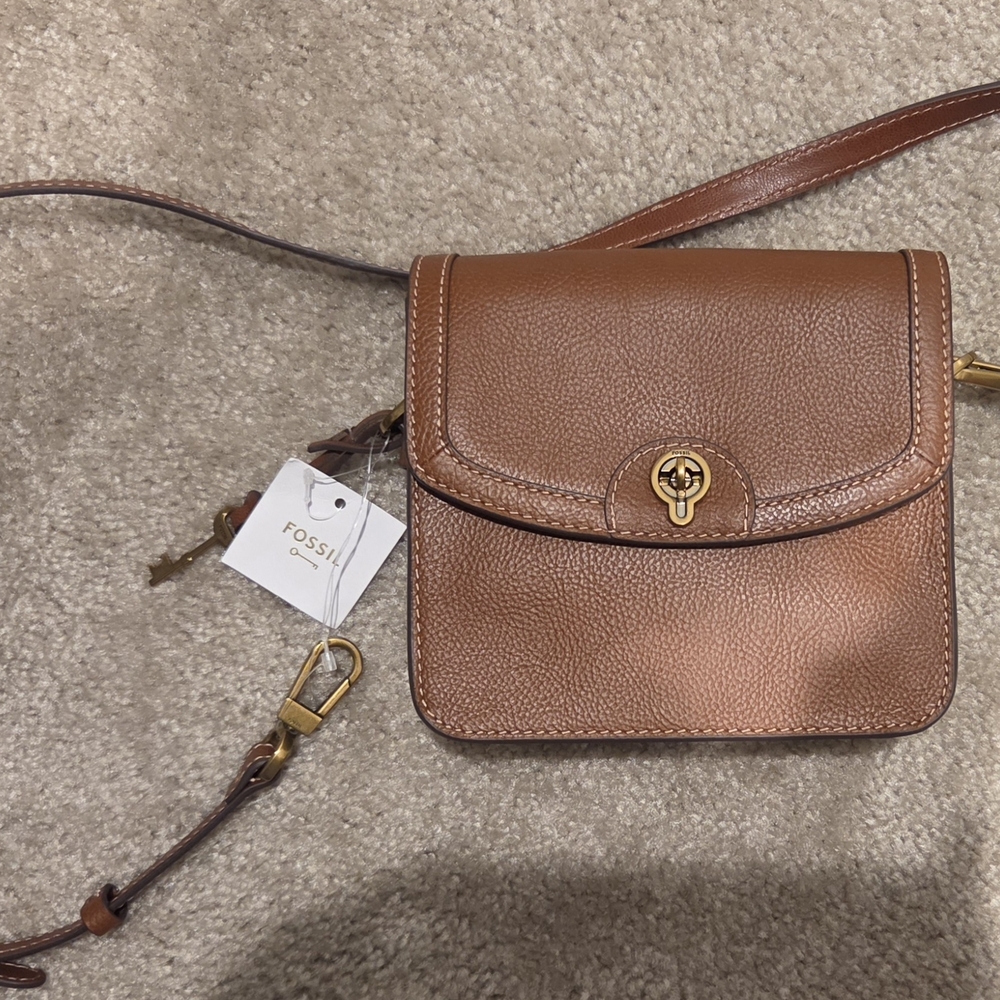 Fossil Tan Leather Crossbody Bag